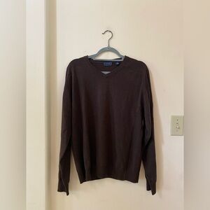 COMO Sport 100% Cashmere V-Neck Brown Sweater Montreux Logo Size M